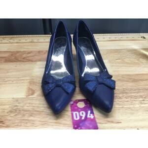 Easy Street Alive 5 Devanna Heels Women's 9 Navy Pointed Toe Bow Slip-On Pump